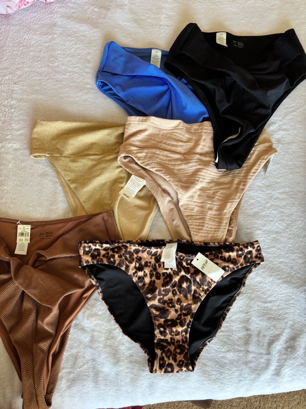 Aerie Bundle Girls Bikini Bottoms Pack — Blue, Black, Gold, Tan, Brown, Leopard